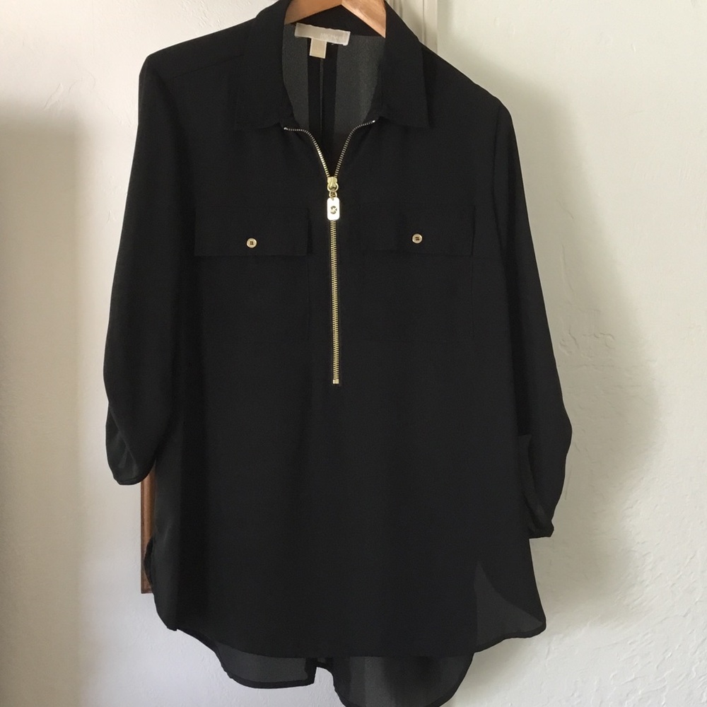 Michaels Black Zip-Front Tunic with Gold Hardware